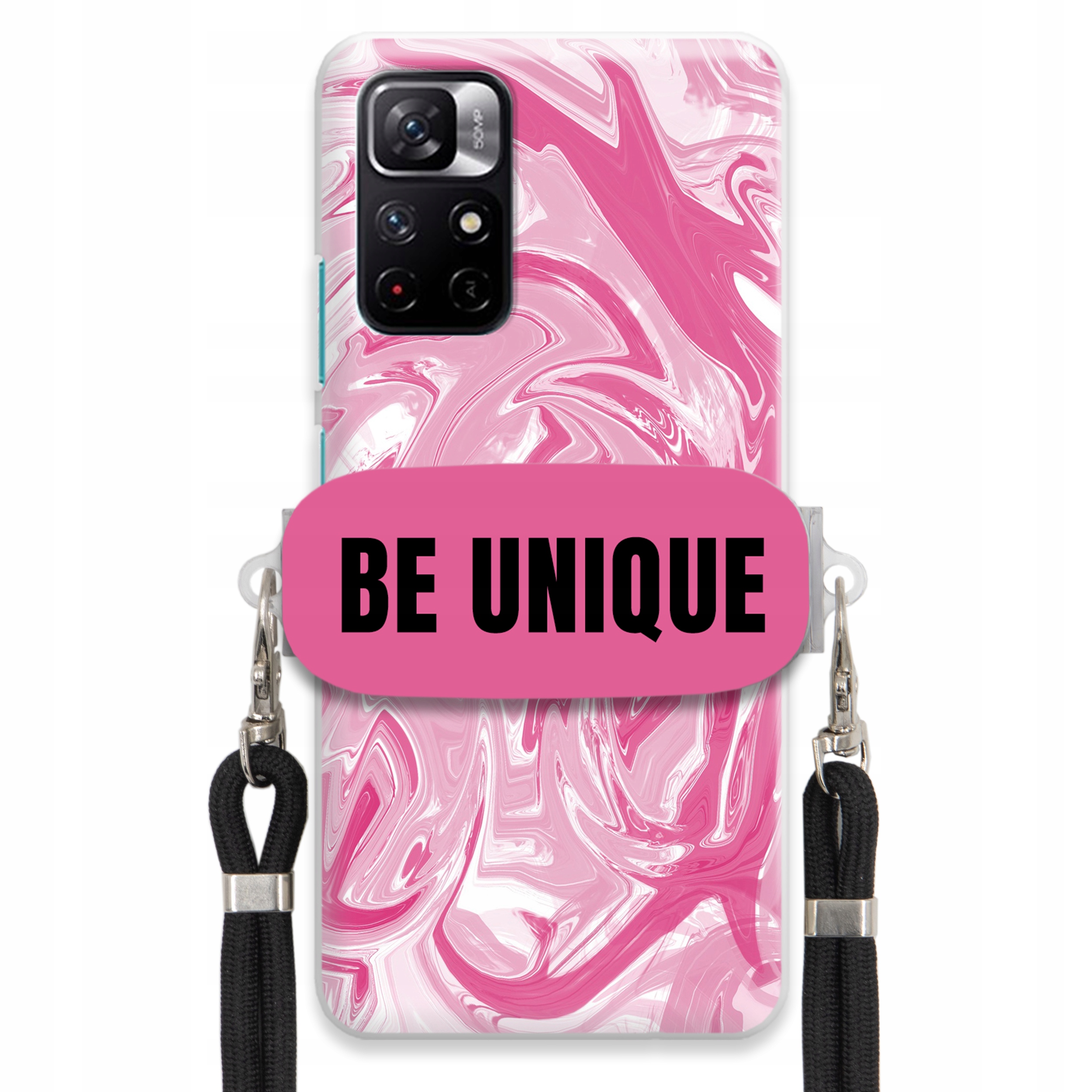 Puzdro pre Xiaomi Redmi Note 11s Case Úchyt Šnúrka Čierna Ružová Mramor Unique