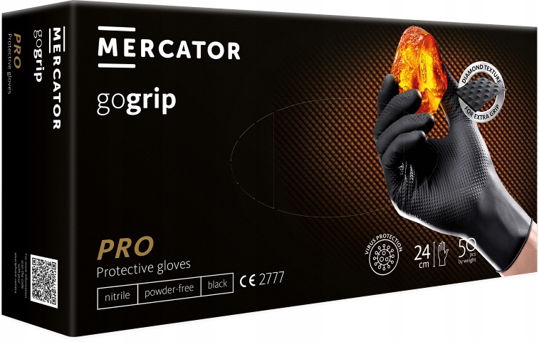 

Mercator Mocne Rękawice Nitrylowe Gogrip Czarne L