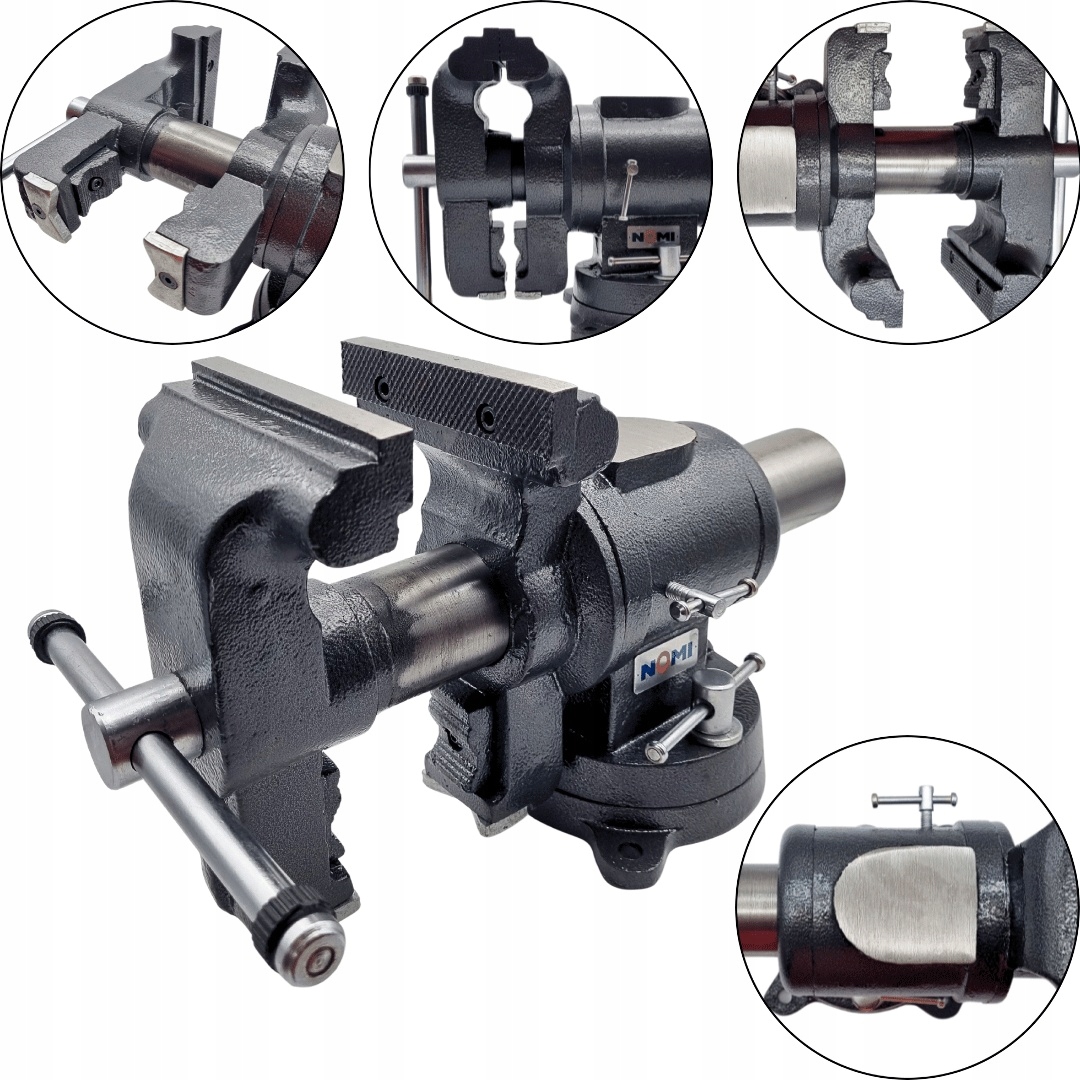 Multifunkční 3D zámečnický svěrák 125 mm Nomi pro trubky s kovadlinkou, otočný