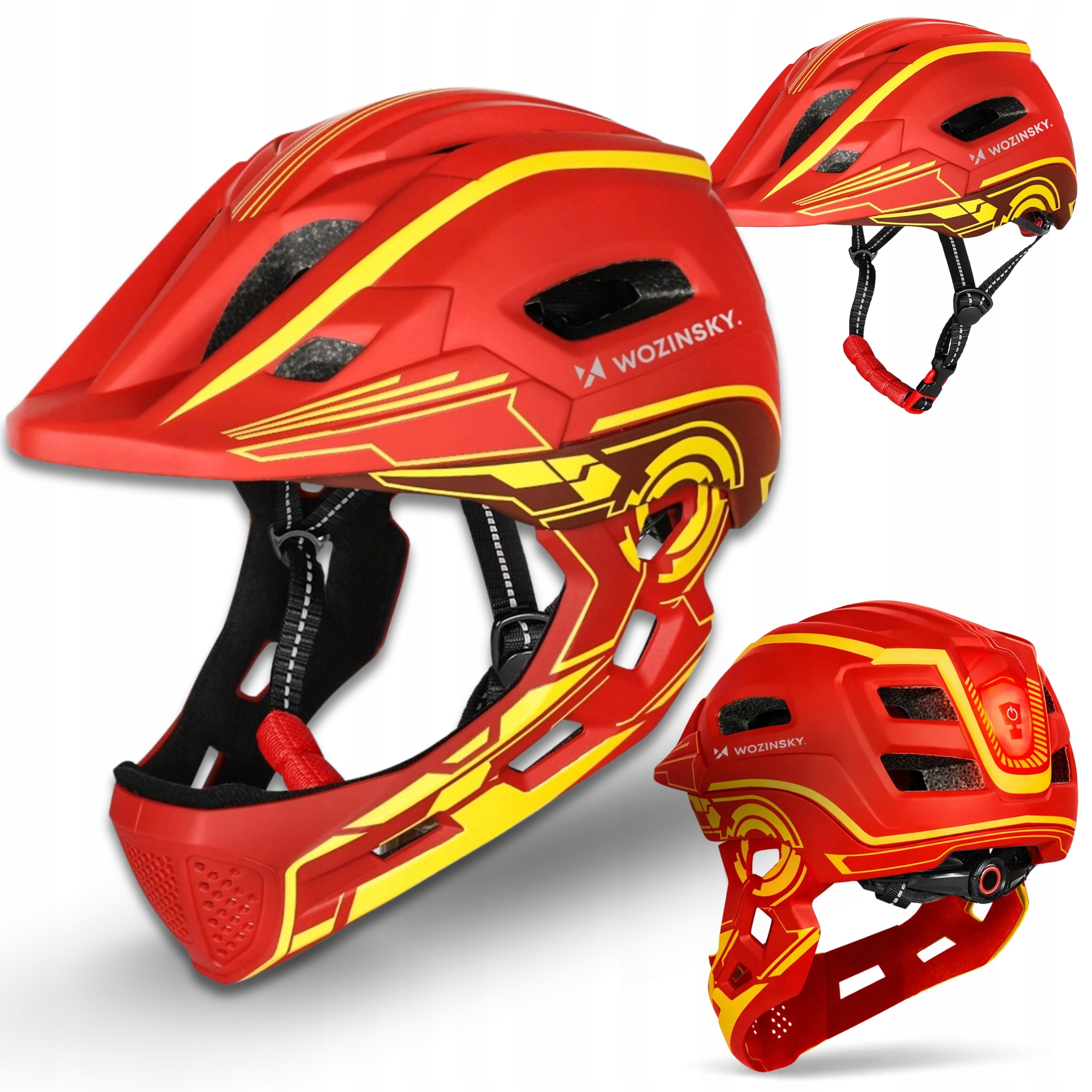 KASK ROWEROWY FULLFACE DZIECIĘCY Z TYLNĄ LAMPKĄ REGULOWANY LEKKI 52-56 cm