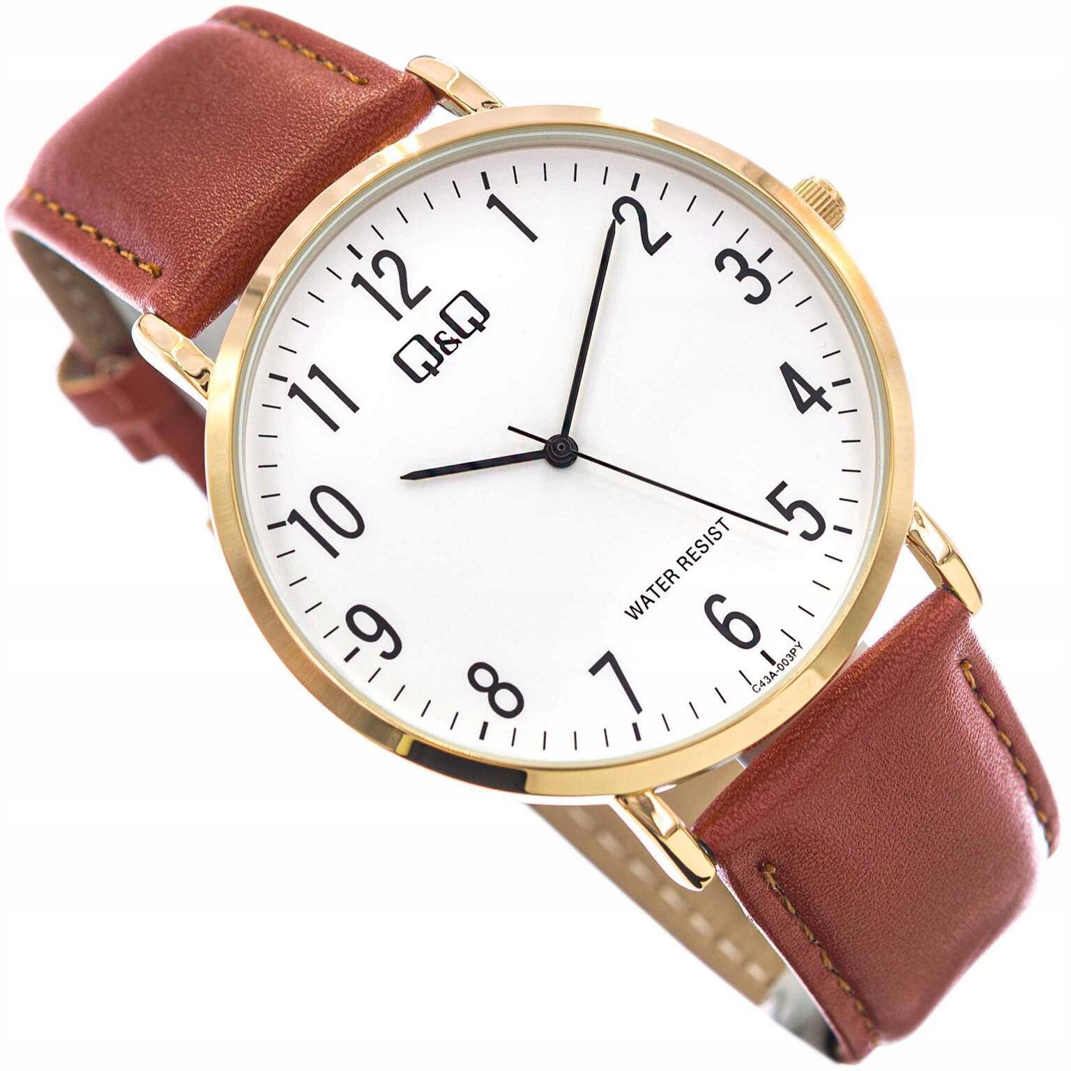 Męski Zegarek Qq C43A-003PY Brązowy Na Pasku Klasyczny Smukły Czytelny