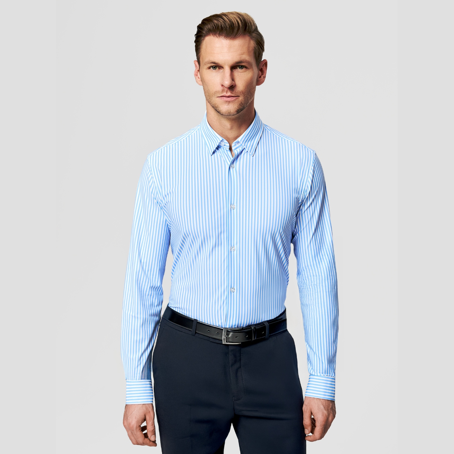 Modrá nylonová pánská košile s pruhem Pako Lorente vel 3XL