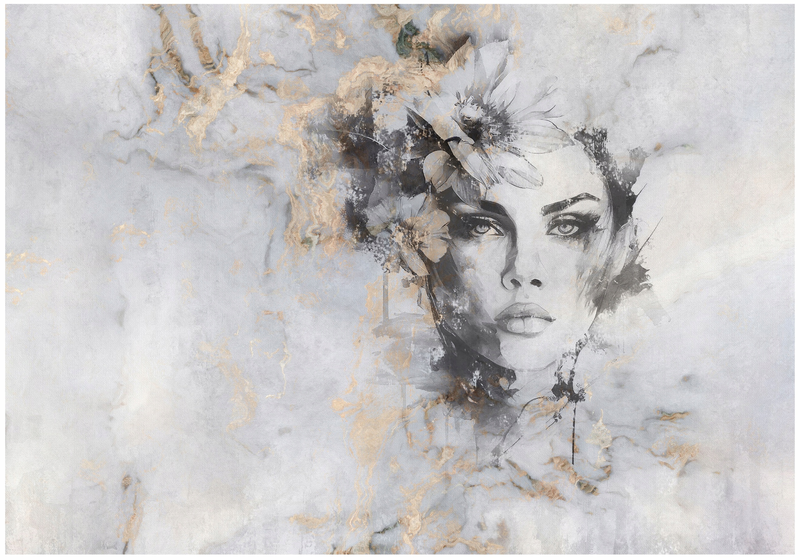 Fototapeta Na Flizelině Tvář Ženy Glamour Mramor Zlato Šedá 250x175