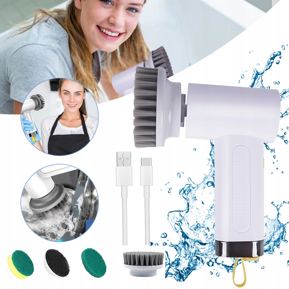 Levně Elektrický Čisticí Kartáč, Bílý Spin Scrubber Pro Koupelny A Spáry