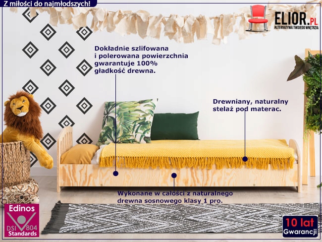 MŁODZIEŻOWE ŁÓZKO SOSNOWE Z ZAGŁÓWKIEM ==== STELAŻ Typ łóżko pojedyncze
