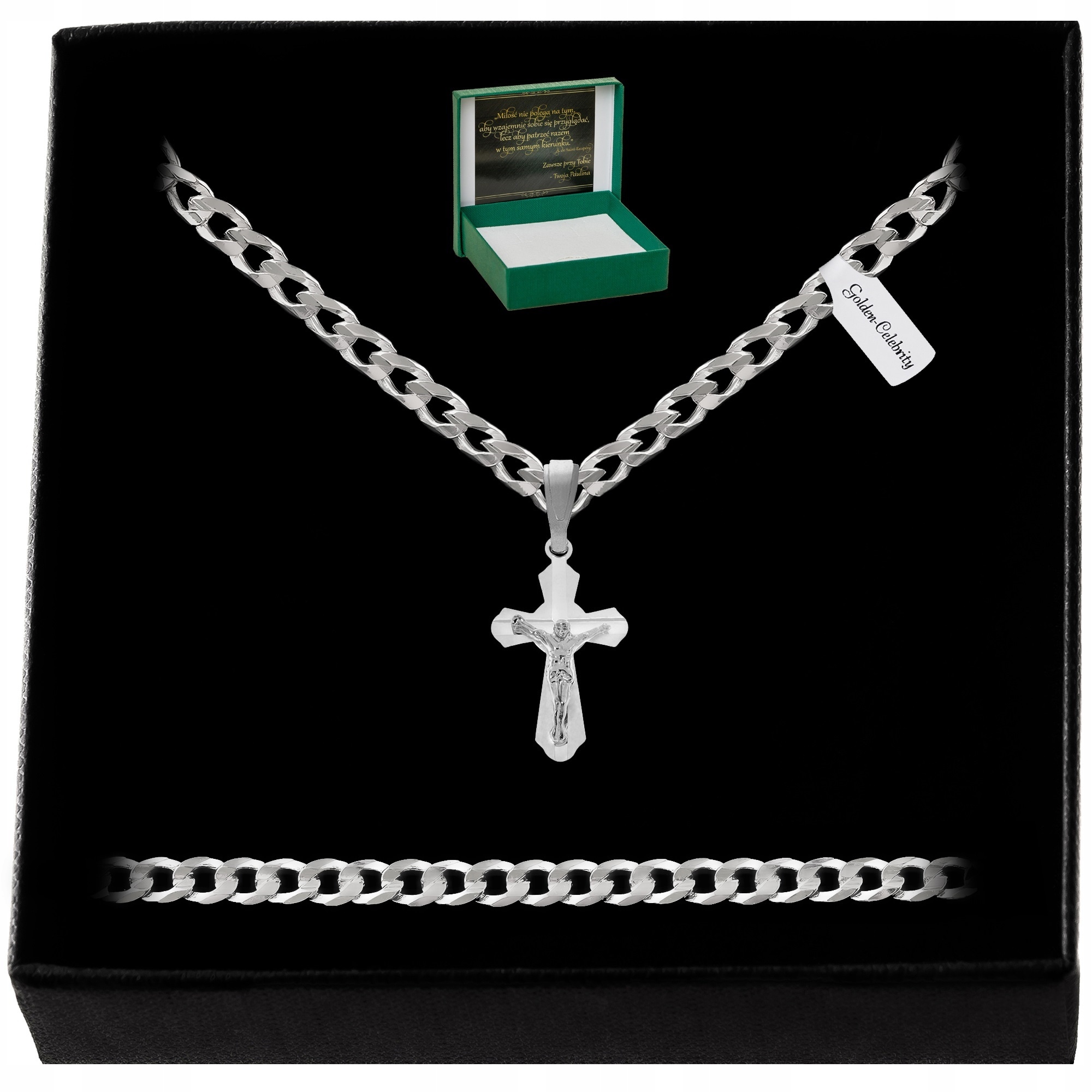 SREBRNY ŁAŃCUSZEK PANCERKA+KRZYŻYK MAŁY 925 GRAWER NA PREZENT DLA CÓRKI