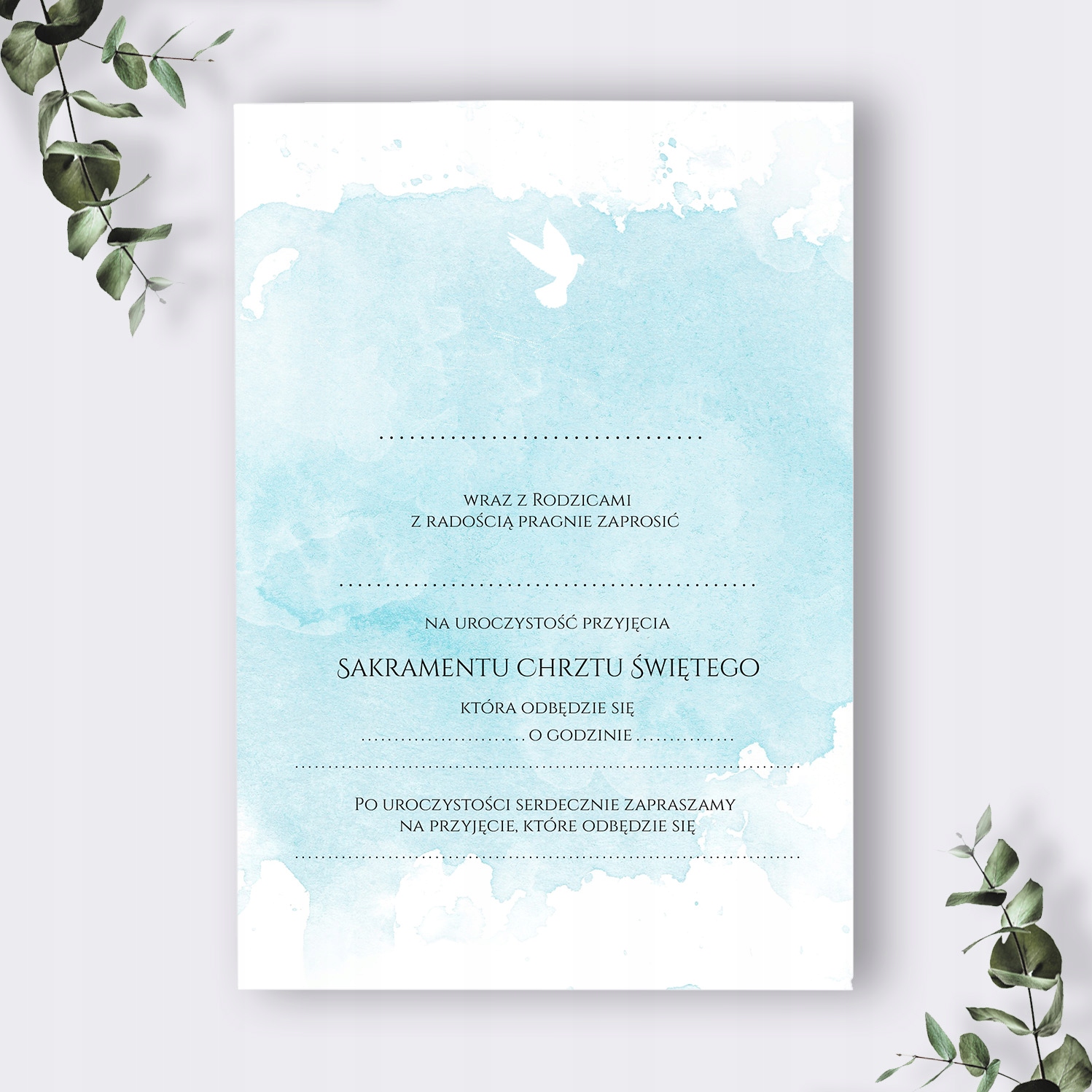 Zaproszenia NA CHRZEST niebieskie + koperta
