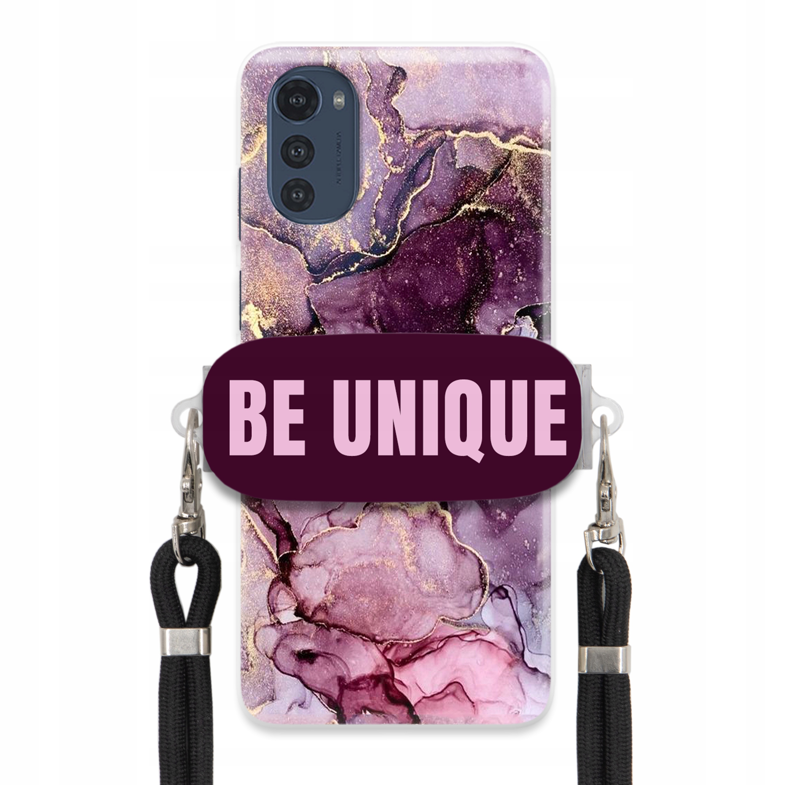 Prémiové puzdro pre Motorola E32 Case Uchywt Šnúrka Čierna Fialová Mramor