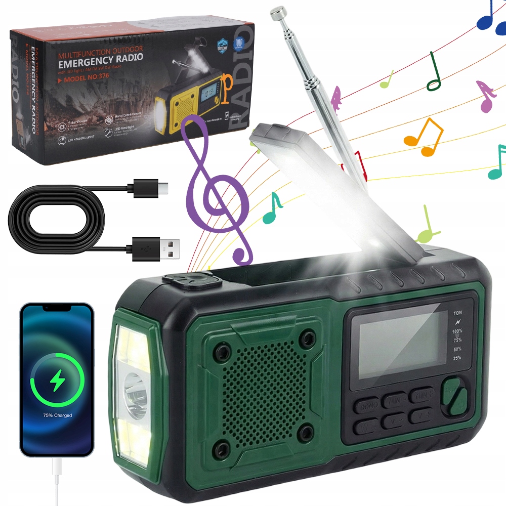 Solární Rádio Nebo Na Kliku Powerbank Nouzová Cestovní Svítilna 4000 mA Sos