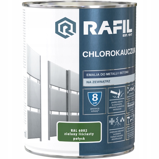 Chlorokaučuková smaltovaná farba na kov Rafil 5 l odtiene zeleného lesku