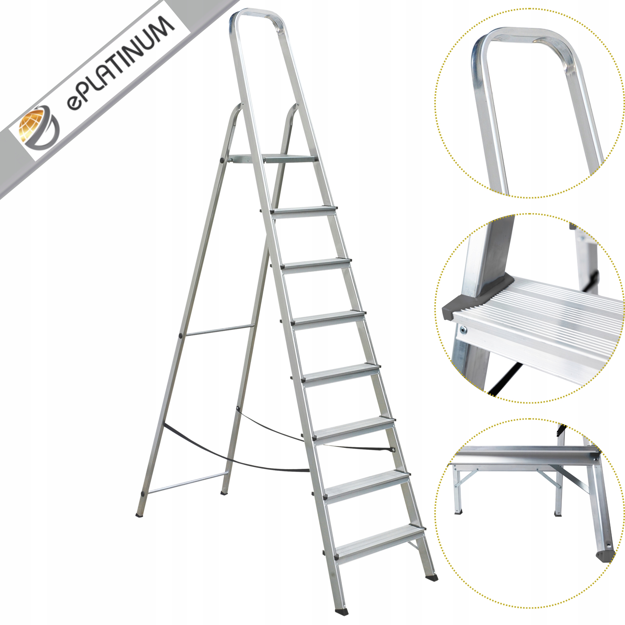 Rebrík domáci hliníkový jednostranný 8-stupňový 120 kg ePlatinum
