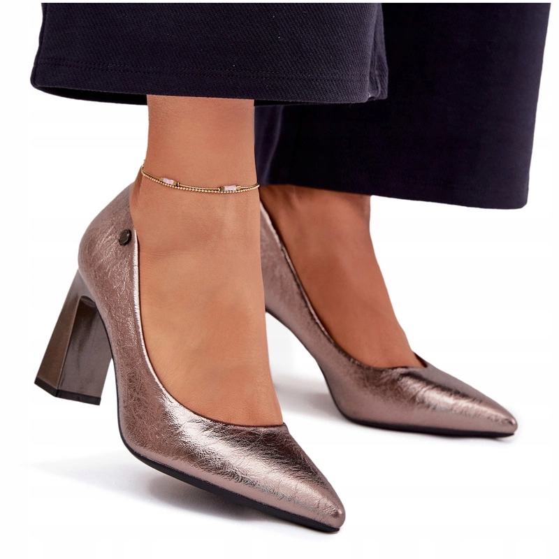 Lodičky Špičaté Špičky Podpatek Sloupek Kožená Vložka Grafitová 38