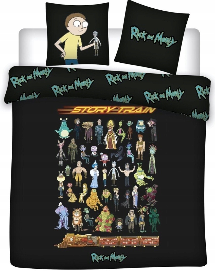 Pościel z bawełny Rick and Morty 240x220 cm. Komplet licencyjny.