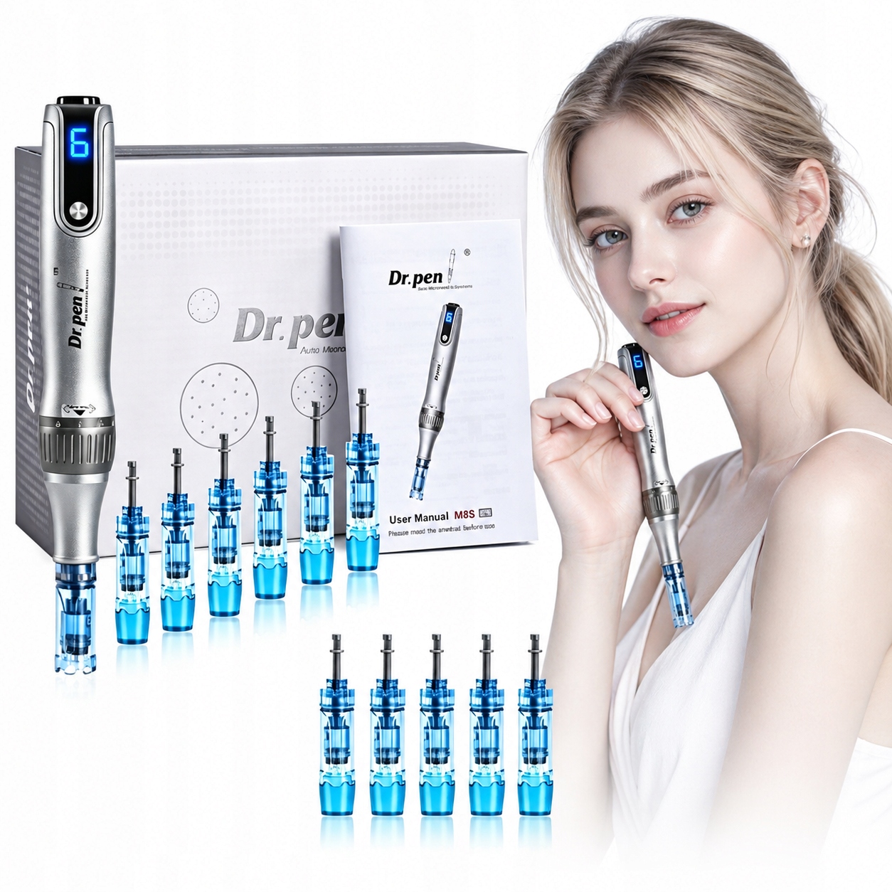 Dermapen Bezdrátový M8S Dr.pen Sada Pro Mezoterapii 12 Cartridge