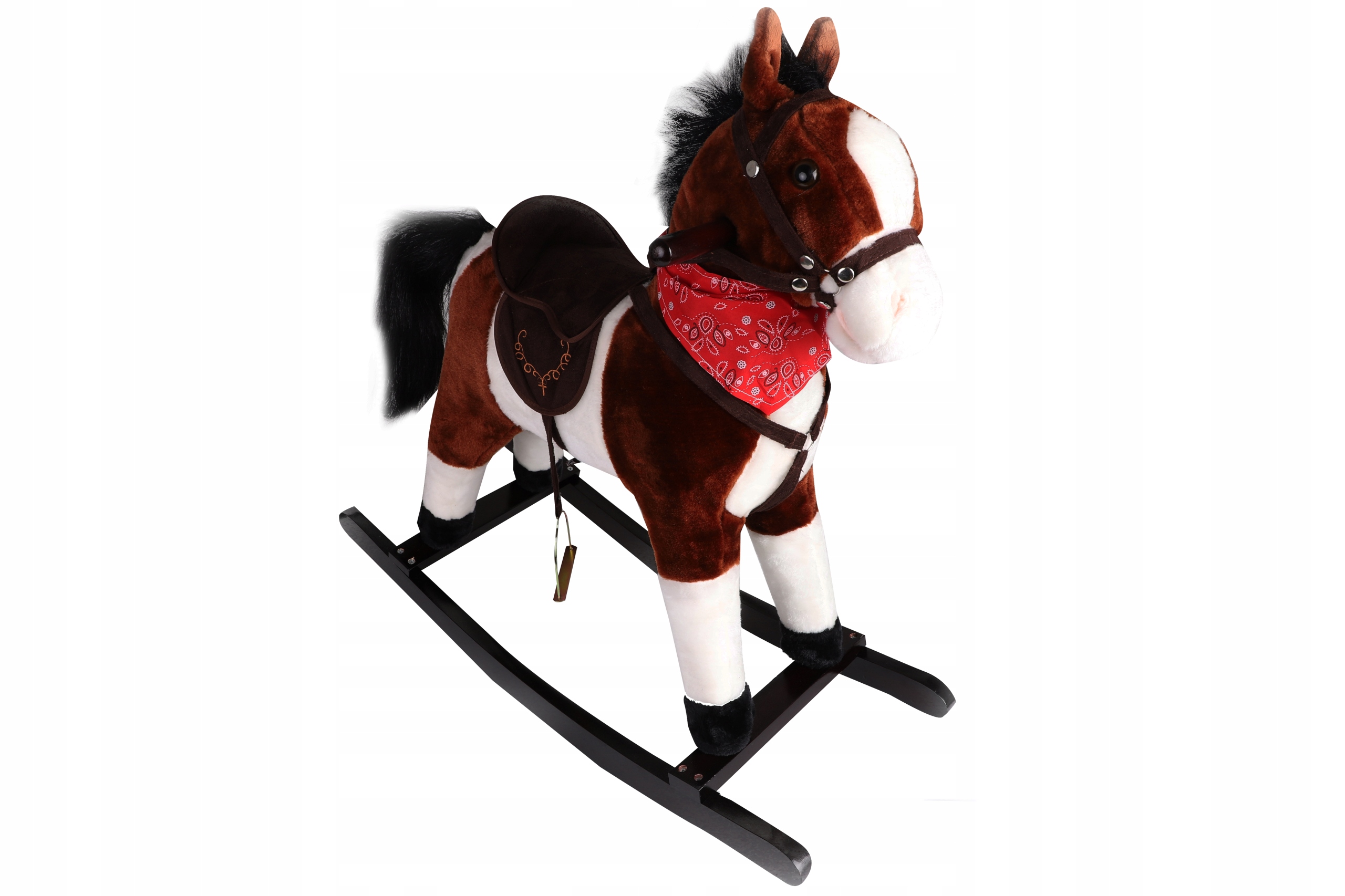 KONIK KOŃ NA BIEGUNACH CIEMNO BRĄZOWY Z MUZYKĄ RŻENIE RUCH OGONEM Marka NORIMPEX