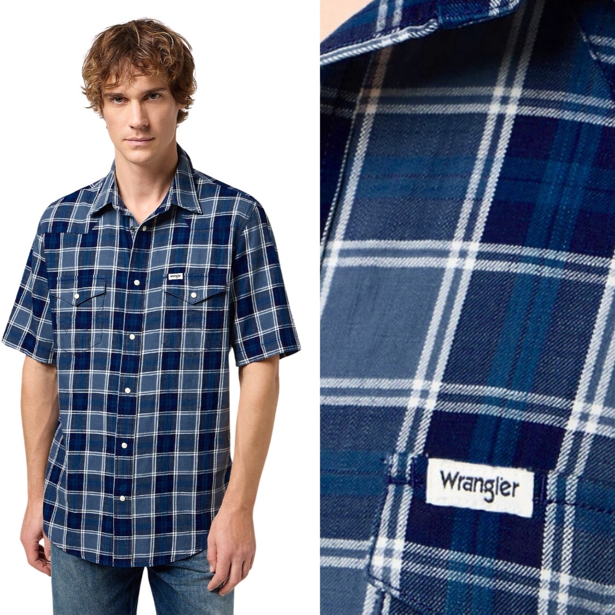 Wrangler Ss Western Shirt Blue Indigo bavlněná košile s krátkým rukávem, velikost S