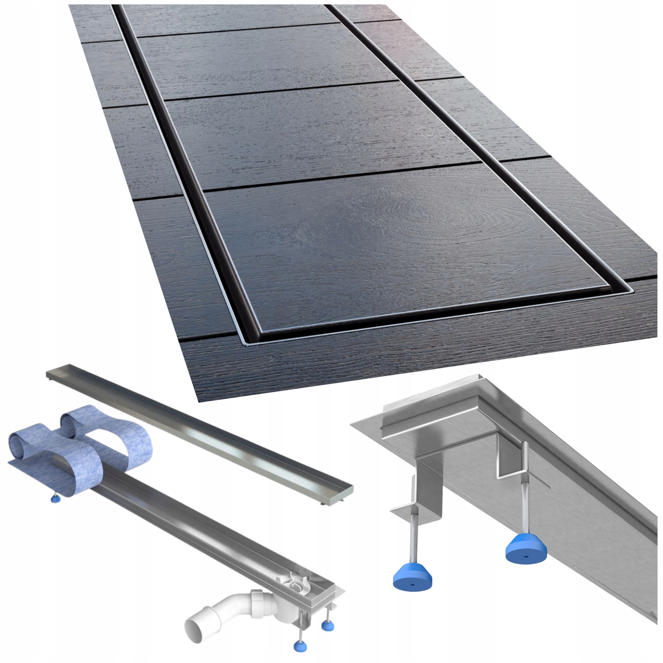 Lineárny odtok 90 cm bočný oceľový pod dlažbu kompletná sada Waterway