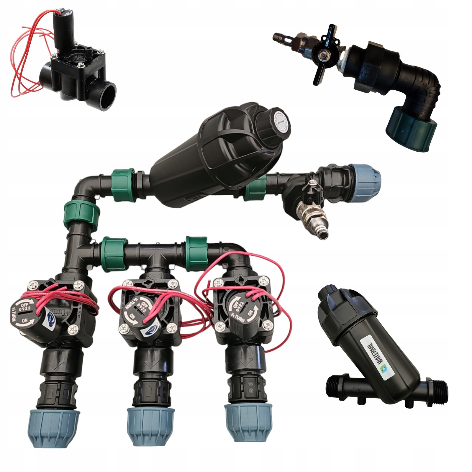 Kolektor nawadniania 3 sekcje z filtrem i kompresorem Hunter Pgv rura Pe 25