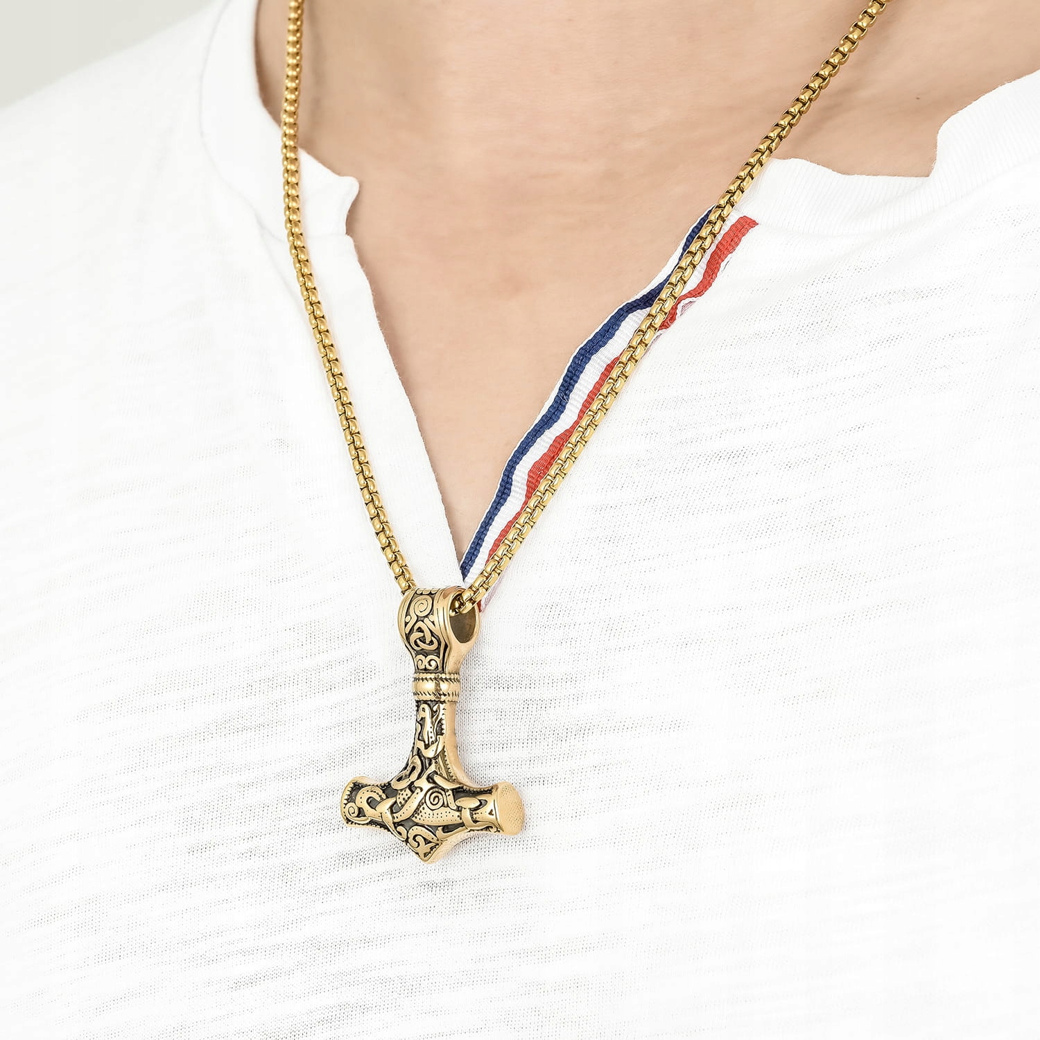 Złoty Wisiorek Męski Nordycki Młot Thora Stal Marka Inna marka