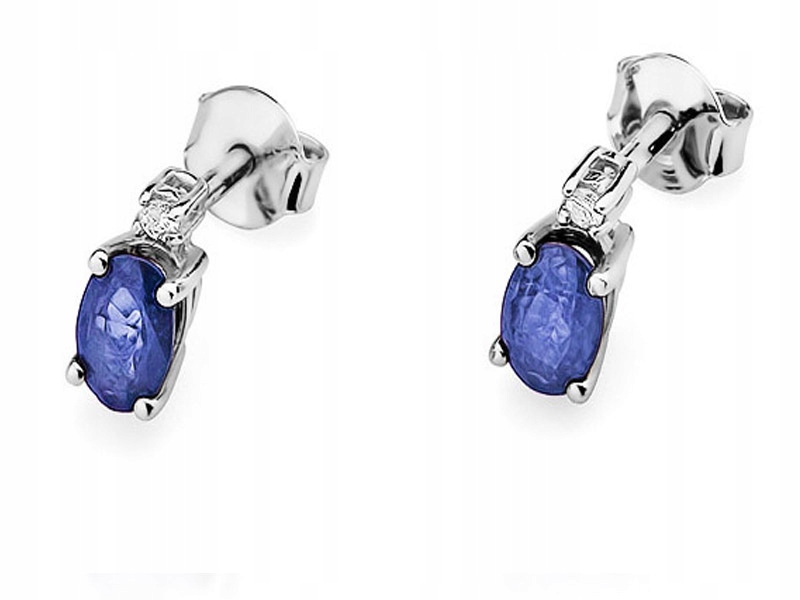 Zlaté náušnice 585 S Tanzanitem A Brilianty 1,50g, elegantní vzor 14kt