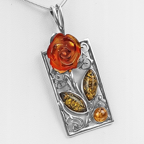 Stříbrný Přívěsek růže z řebříčku Jantarová růžička stříbro925 pro Maminčinu Ženu