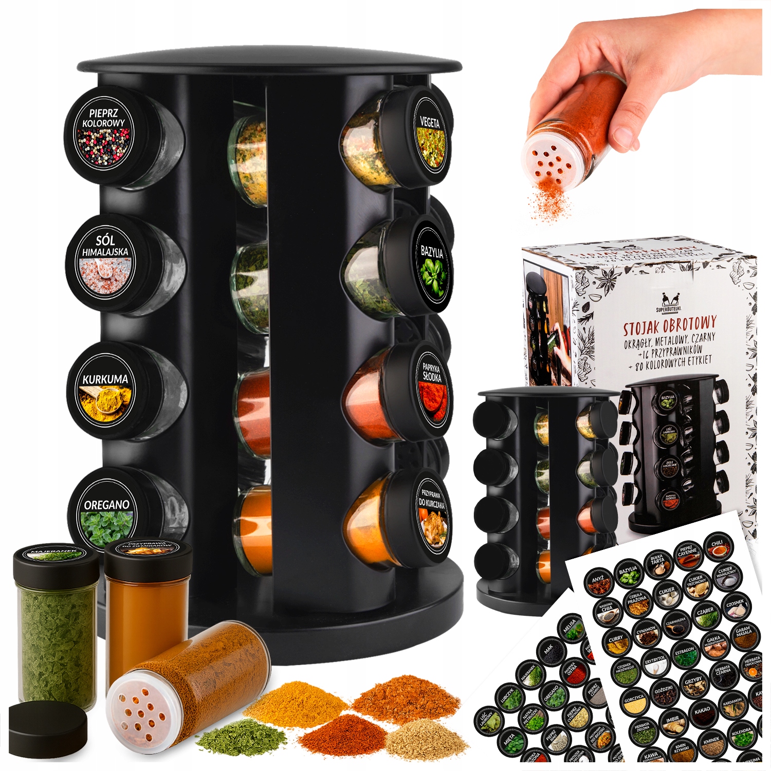 Stojan Na Koření Otočný Kořeník 16x Skleničky Malé Sklenice Samolepky