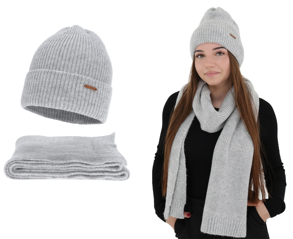 Dámská zimní sada čepice a šály z merino vlny, polský výrobce