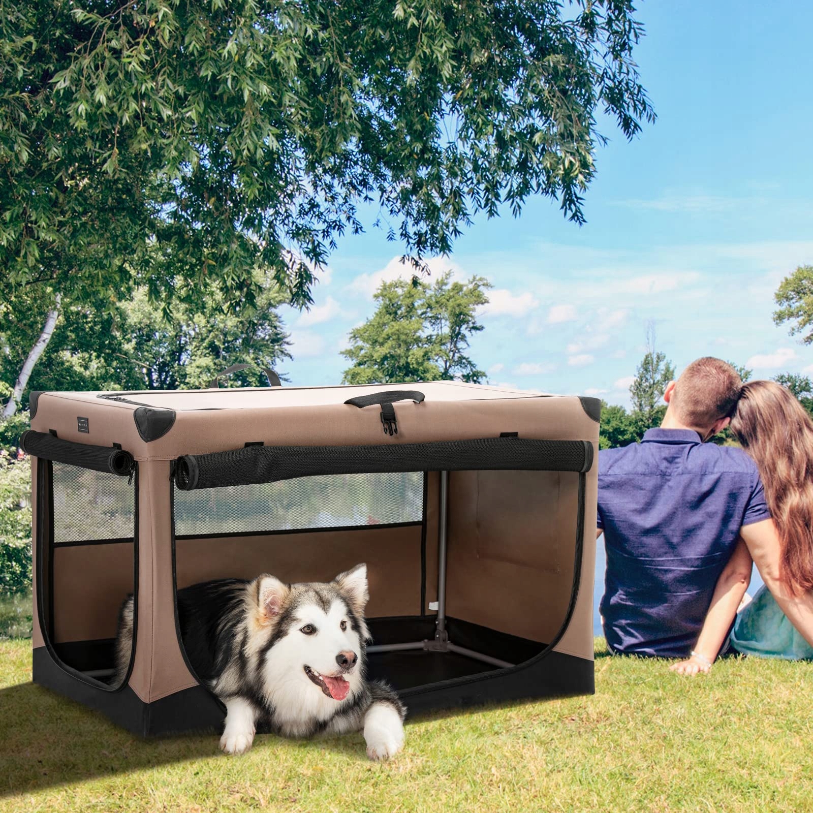 PETSFIT Składana Budka Dla Psów XL Regulowana Łatwa W Transporcie Khaki — miniatura 8