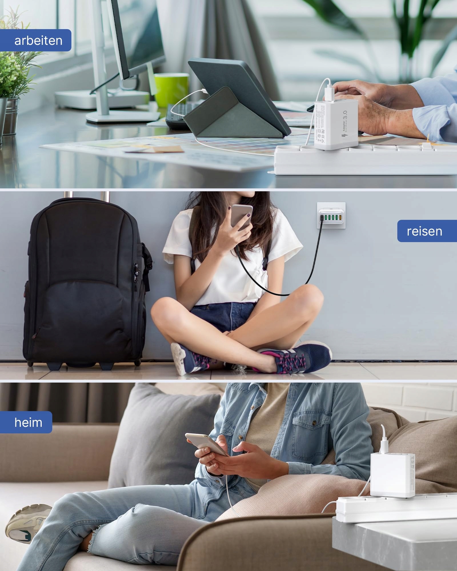 Tupneuf Ładowarka USB 6-Portów 33W QC 3.0 Szybkie Ładowanie iPhone iPad — miniatura 5