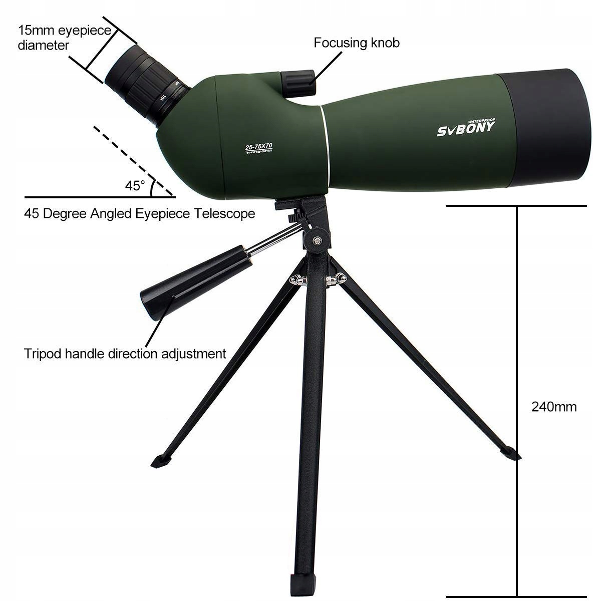 Svbony SV28 Monokularowy Teleskop Kątowy 20-60x60 — miniatura 6