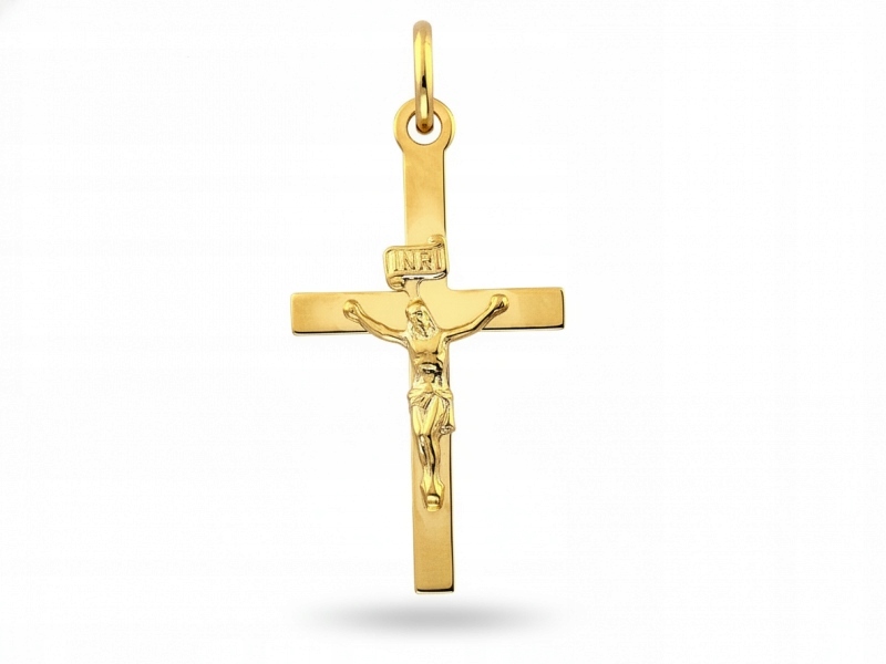 Zlatý křížek 585 s Ježíšem Kristem hladký, Leštěný, klasický 0.86 g