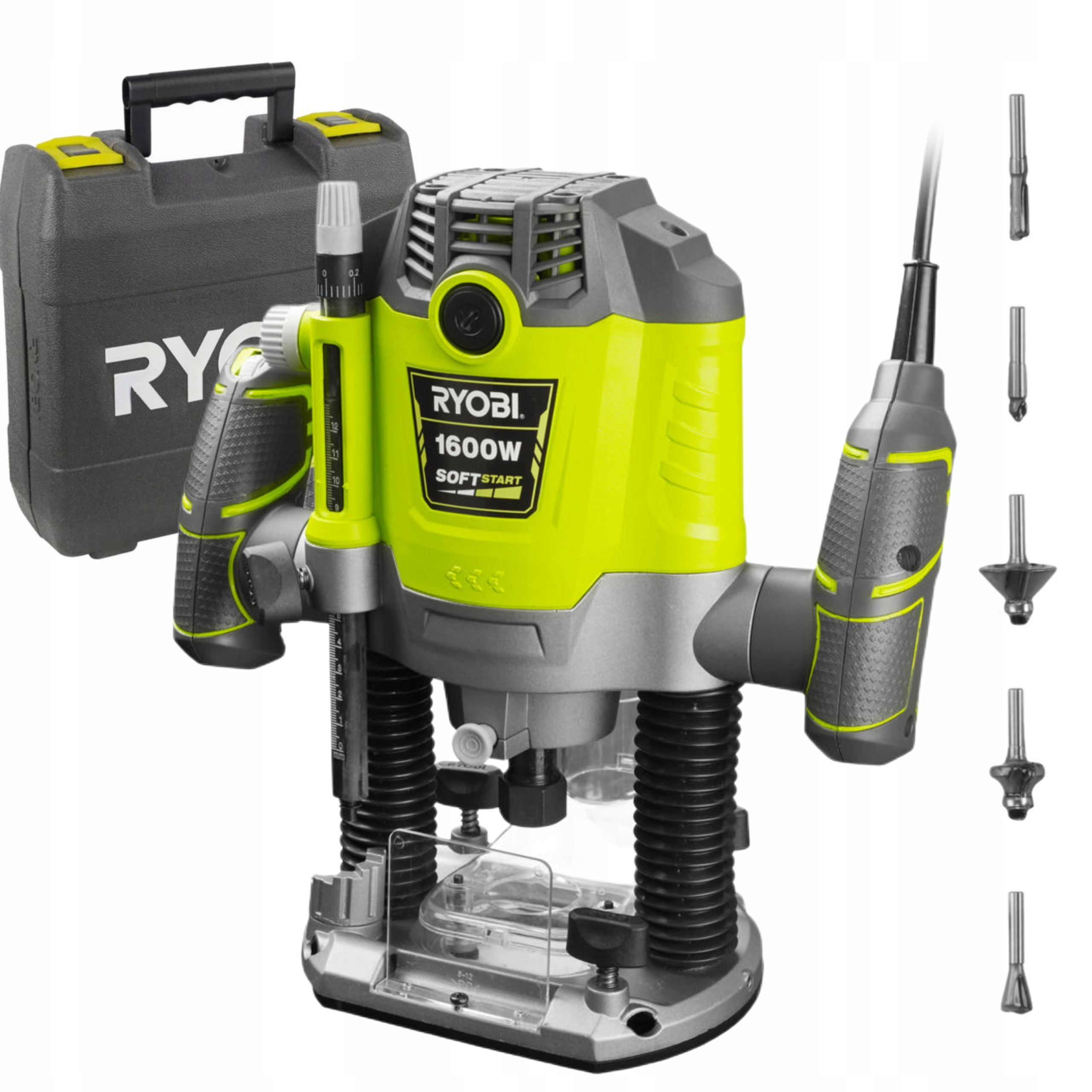 RYOBI ELEKTRYCZNA FREZARKA GÓRNOWRZECIONOWA RRT1600-K + KOMPLET 12 FREZÓW Zasilanie sieciowe