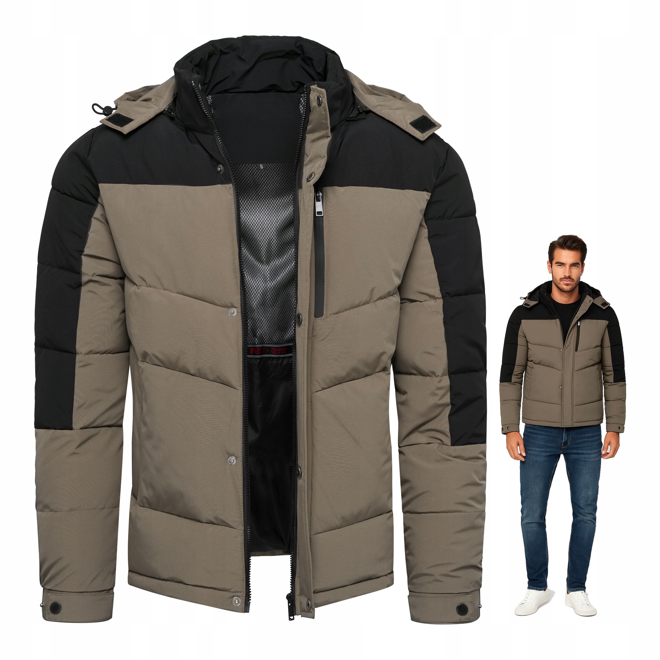 Zimní Bunda Pánská odnímatelná Kapuce Černo-šedá, prošívaná, zateplená, XXL