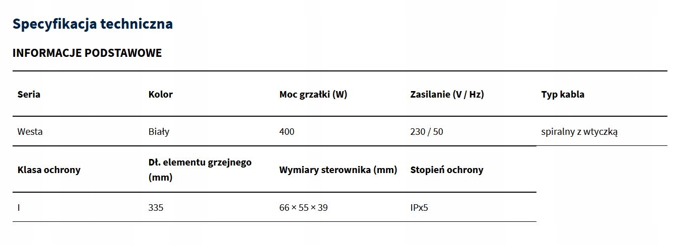 EXCELLENT WESTA grzałka elektryczna, 400W, biała Kod producenta GREX.400W.WH