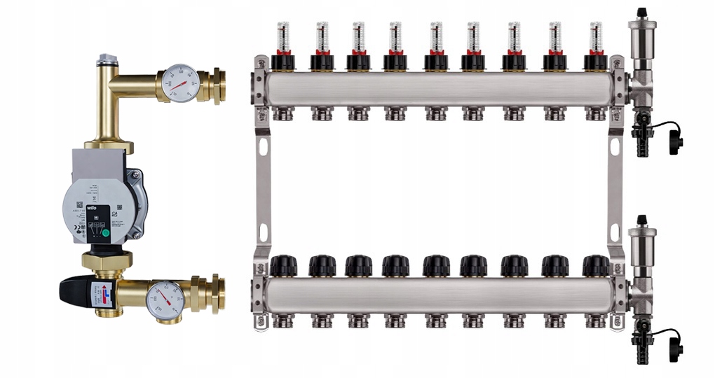 Rozdělovač pro podlahu 9 sekcí nerezový pro vytápění Čerpadlo Wilo