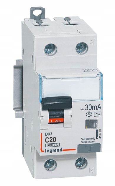 Jednofázový proudový diferenciální spínač 2P 20A C 0,03A typ Ac DX3 P312 Legrand