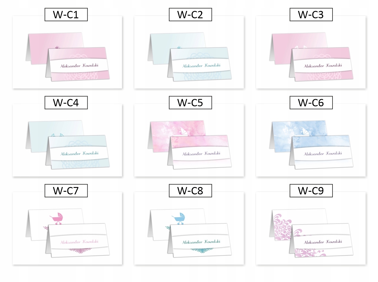 WINIETKI DLA GOŚCI personalizowane WIZYTÓWKI NA STÓŁ CHRZEST szablony Rodzaj chrzest