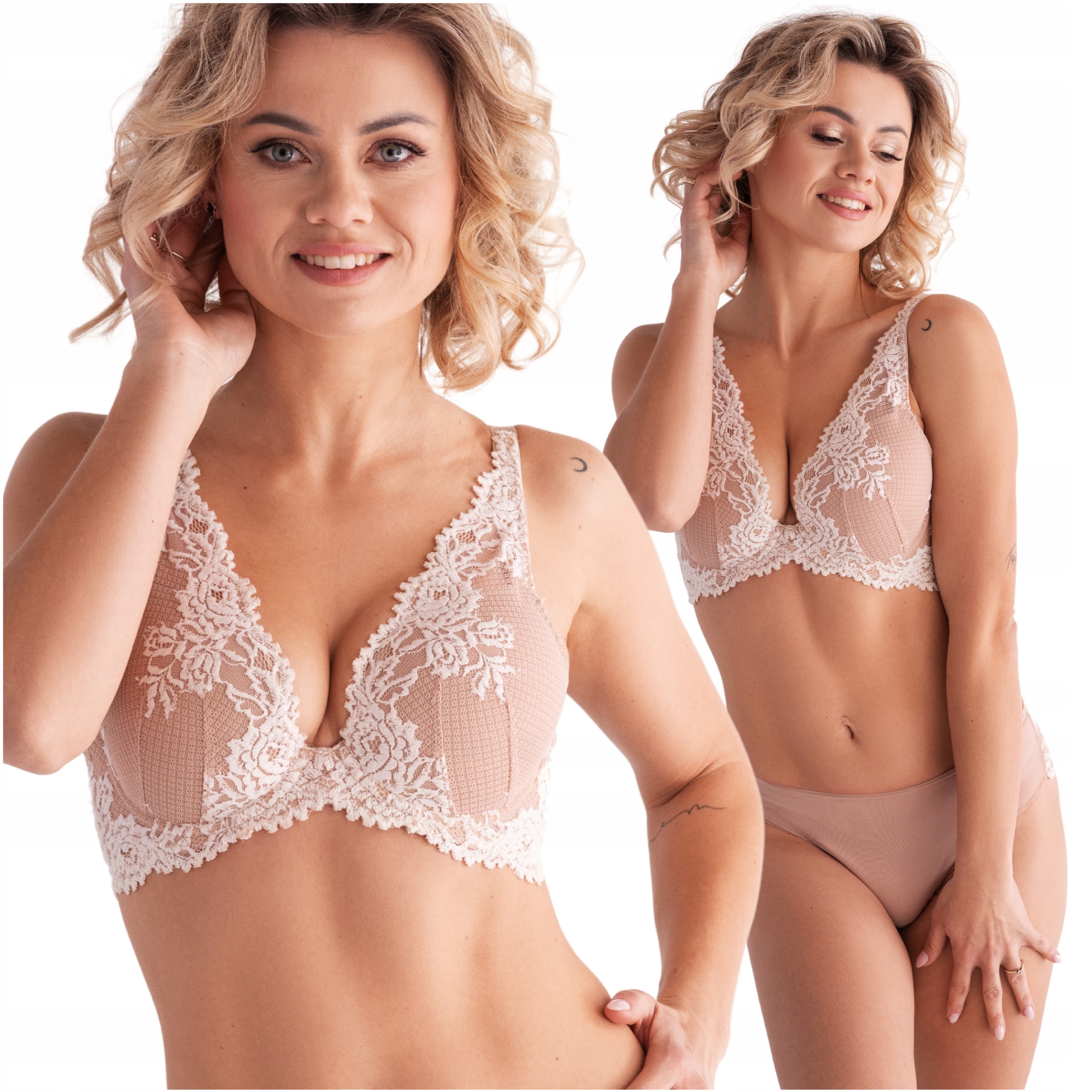 Lemax Princess Plunge vyztužená podprsenka béžová/ecru krajková 90E