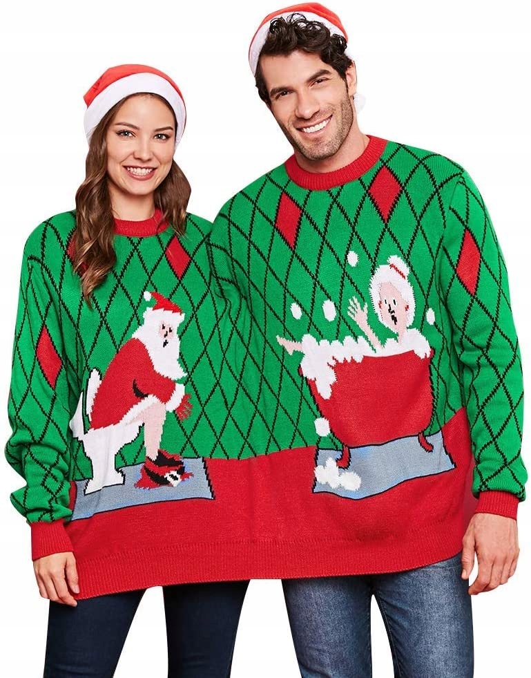 SWETER ŚWIĄTECZNY DLA DWÓCH OSÓB mikołaje Dekolt okrągły