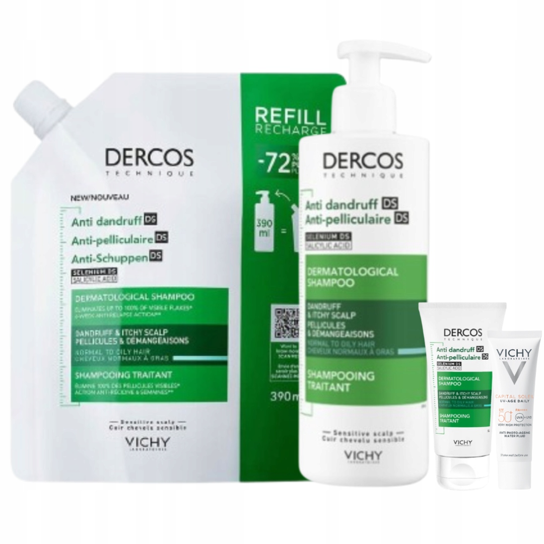Vichy Dercos Szampon Przeciwłupieżowy włosy normalne i tłuste 390ml+REFILL