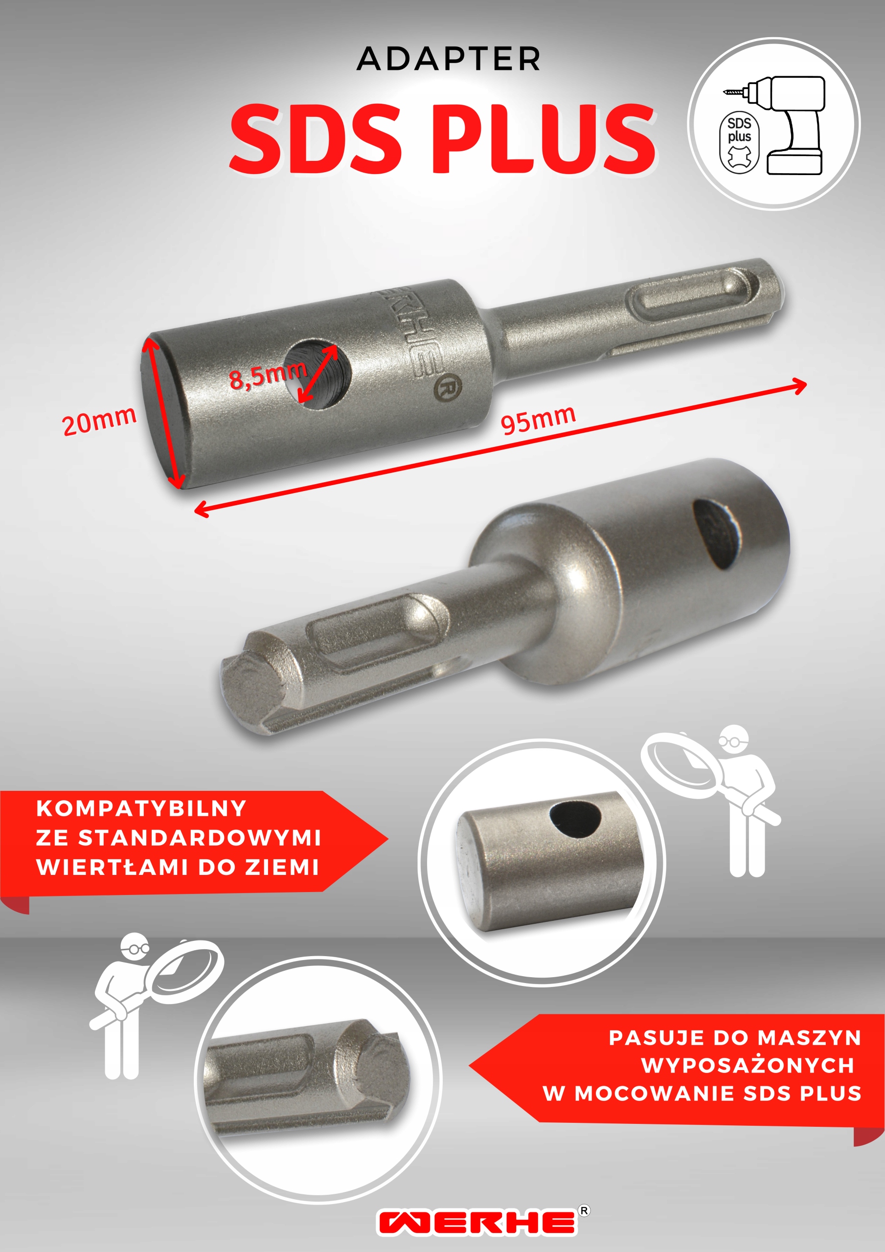 Świder Wiertło do Gleby 40H mm Adapter SDS Plus Seria 40H SDS Plus