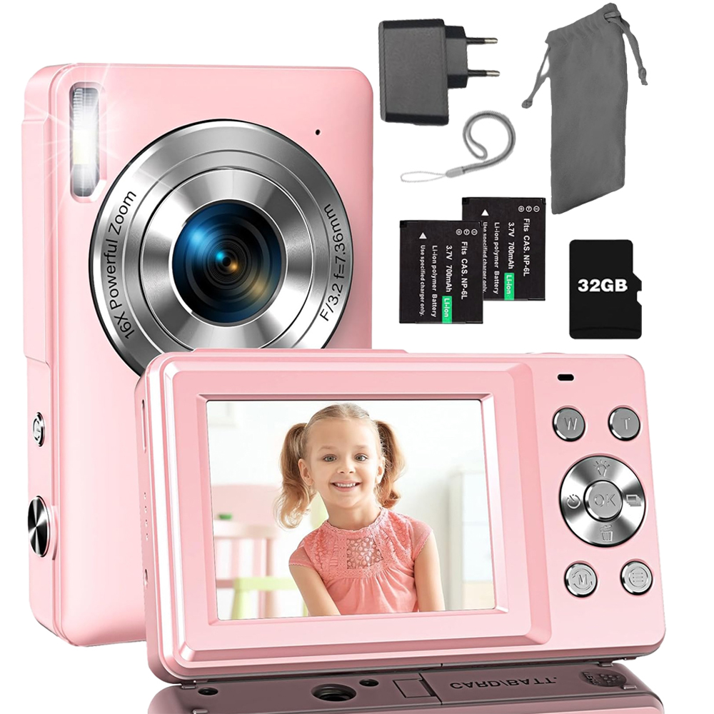 Přenosný Digitální Fotoaparát Pink 1080P 44MP 16X Zoom Autofokus