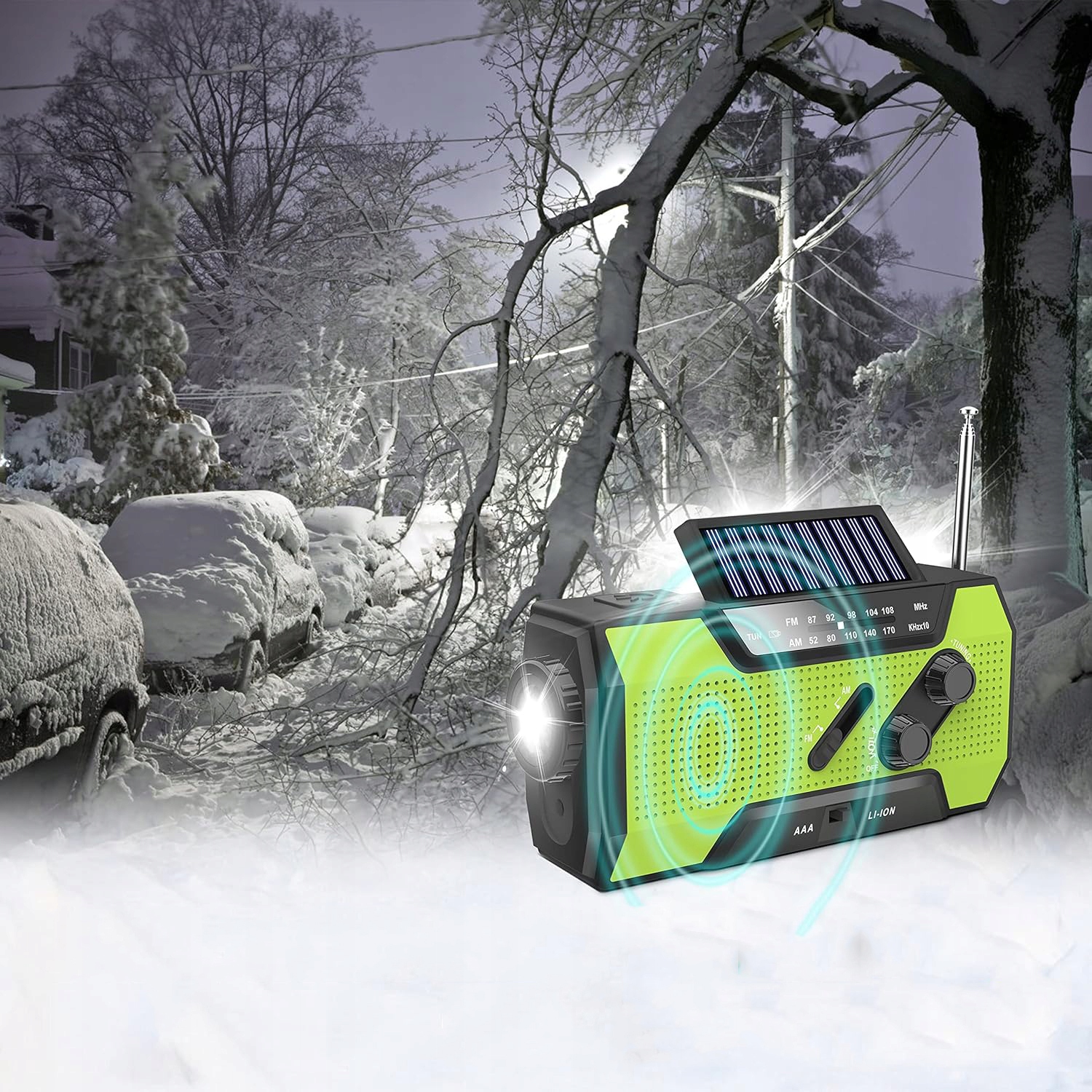 KORBA RĘCZNA Z RADIEM SŁONECZNYM RADIO FM AWARYJNE LATARKA LED 2000mAh Kolor zielony