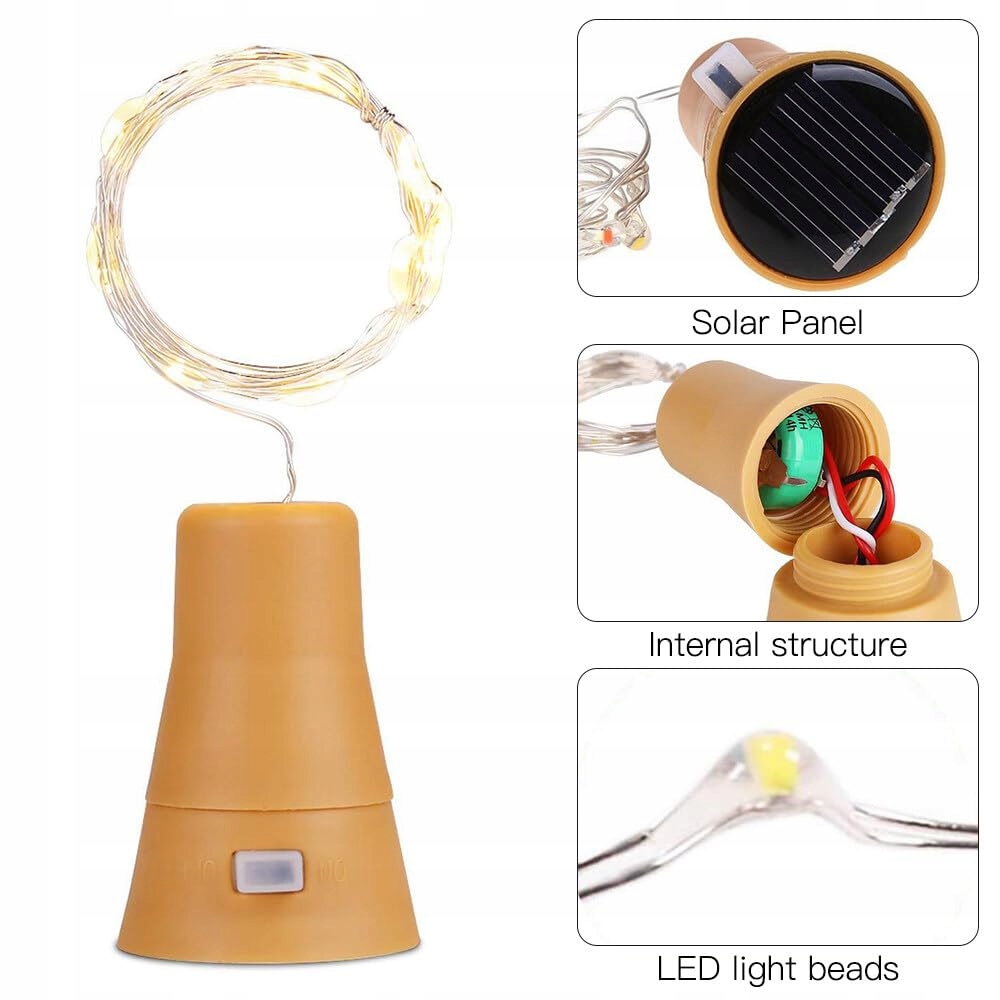 Solarne Światła Butelkowe LED Korki 6 Sztuk Ciepłe DIY Ogród NAVESO — miniatura 5