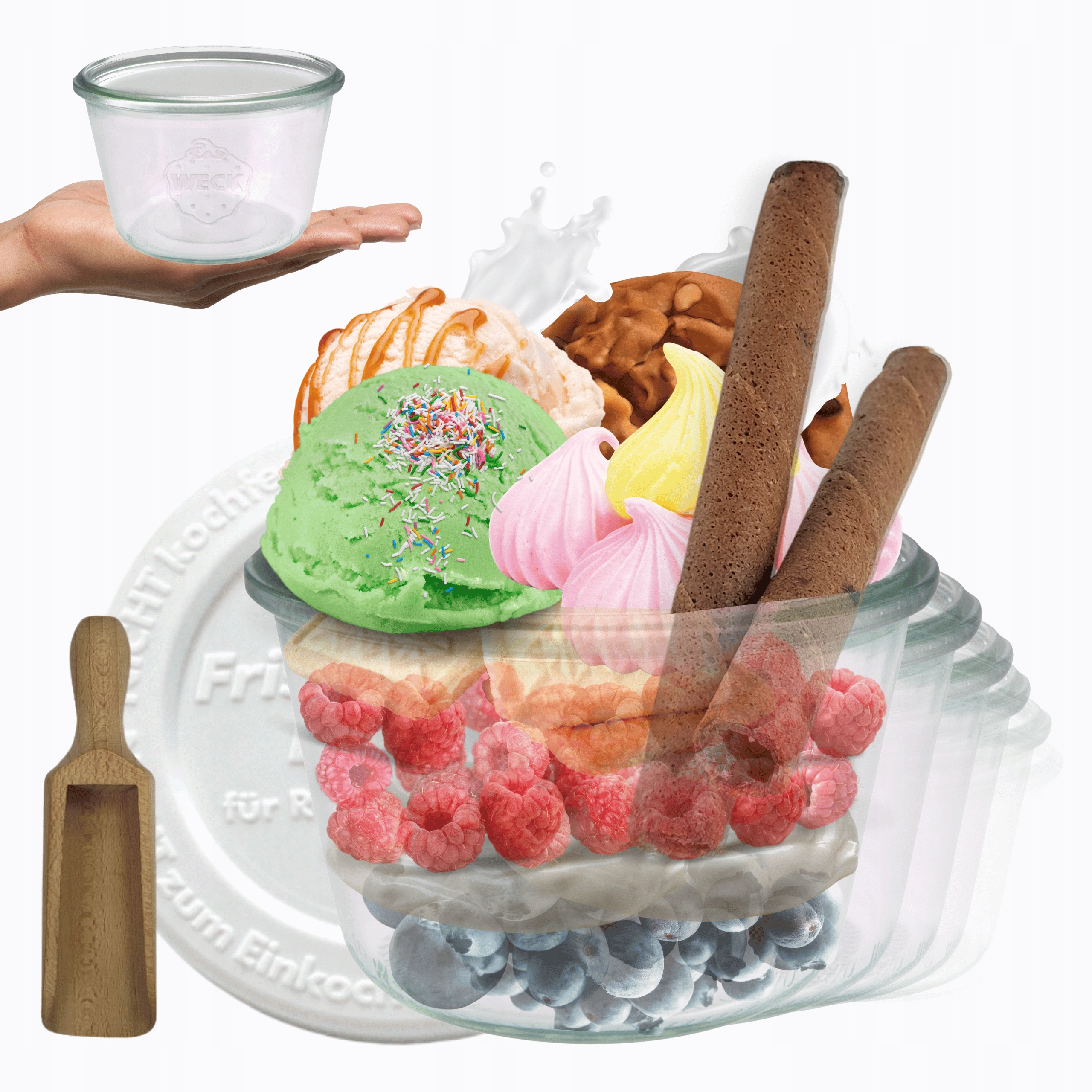 Sklenice Weck 370 ml zavařeniny Mold žáruvzdorné plastové víko Měřítko 12 Ks