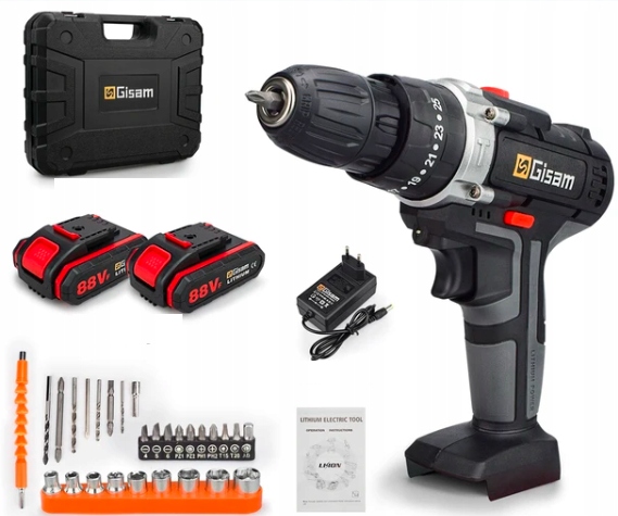 Akumulátorová vrtačka Šroubovák Sada 2xAku Vrtáky Šroubováky Gisam