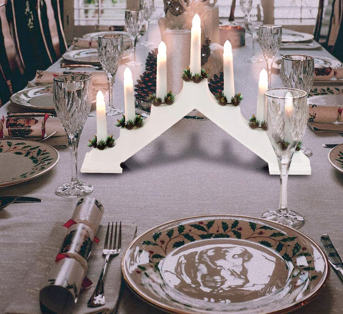 ŚWIECZNIK ADWENTOWY DREWNO ŚWIECE 7 LED NA BATERIE Materiał drewno