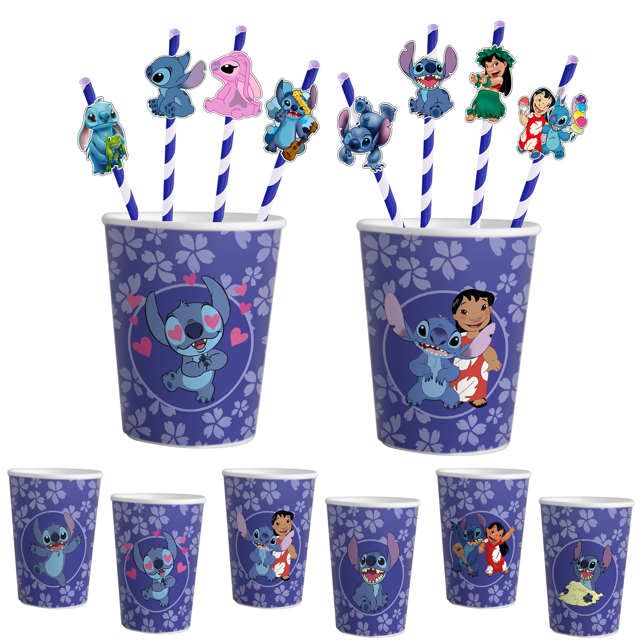 ZESTAW KUBKI + SŁOMKI URODZINOWE - STICH STICZ BAJKA PRZYJĘCIE