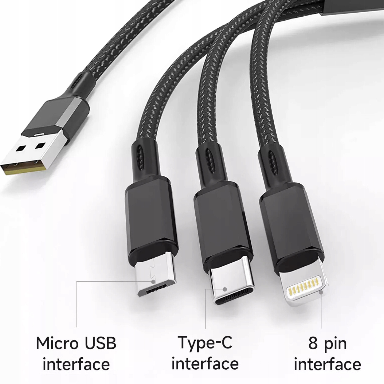 KABEL USB/USB-C 3W1 PRZEWÓD MICRO USB TYPE-C LIGHTING IPHONE 1,2M Marka Inna