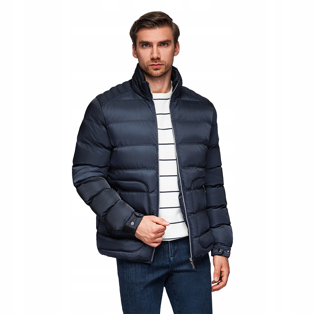 Pánská prošívaná bunda s leskem tmavě modrá V2 OM-JALP-0218 vel. XL